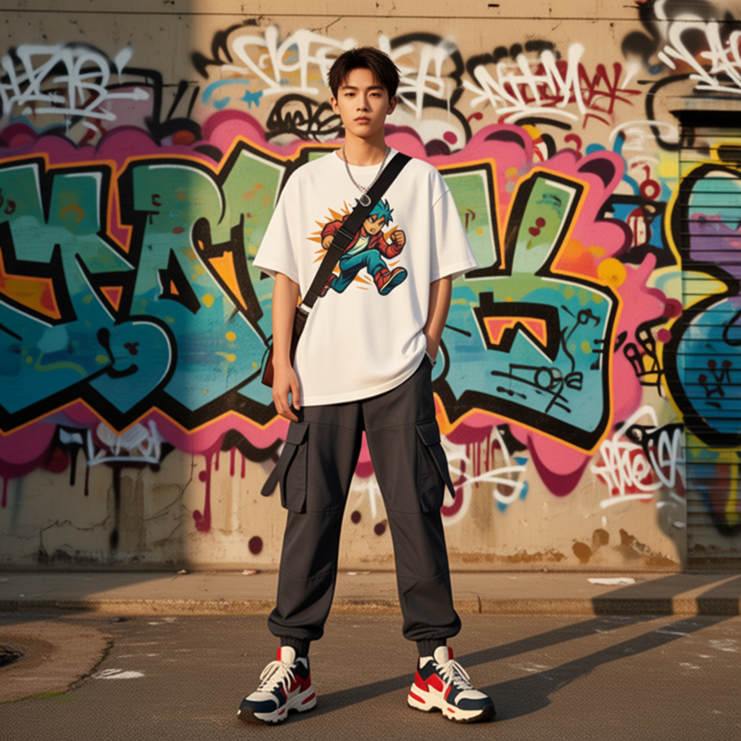 Oversized coloured anime tee